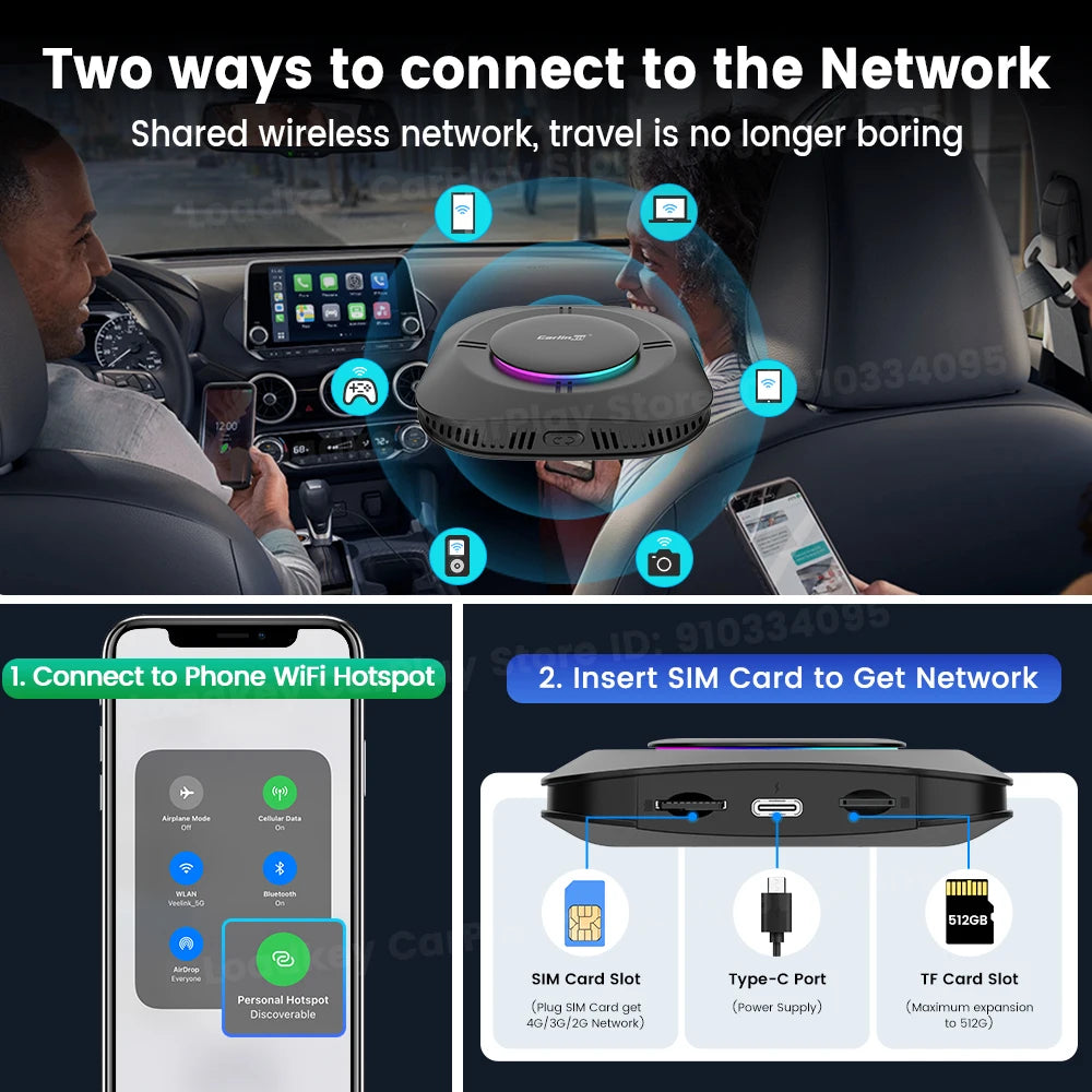 2026 Carlinkit Ai Box LED Android Wireless Carplay adapter Android 13 Qualcomm 6115 8-cores 64G Smart Tv Box For Netflix IPTV