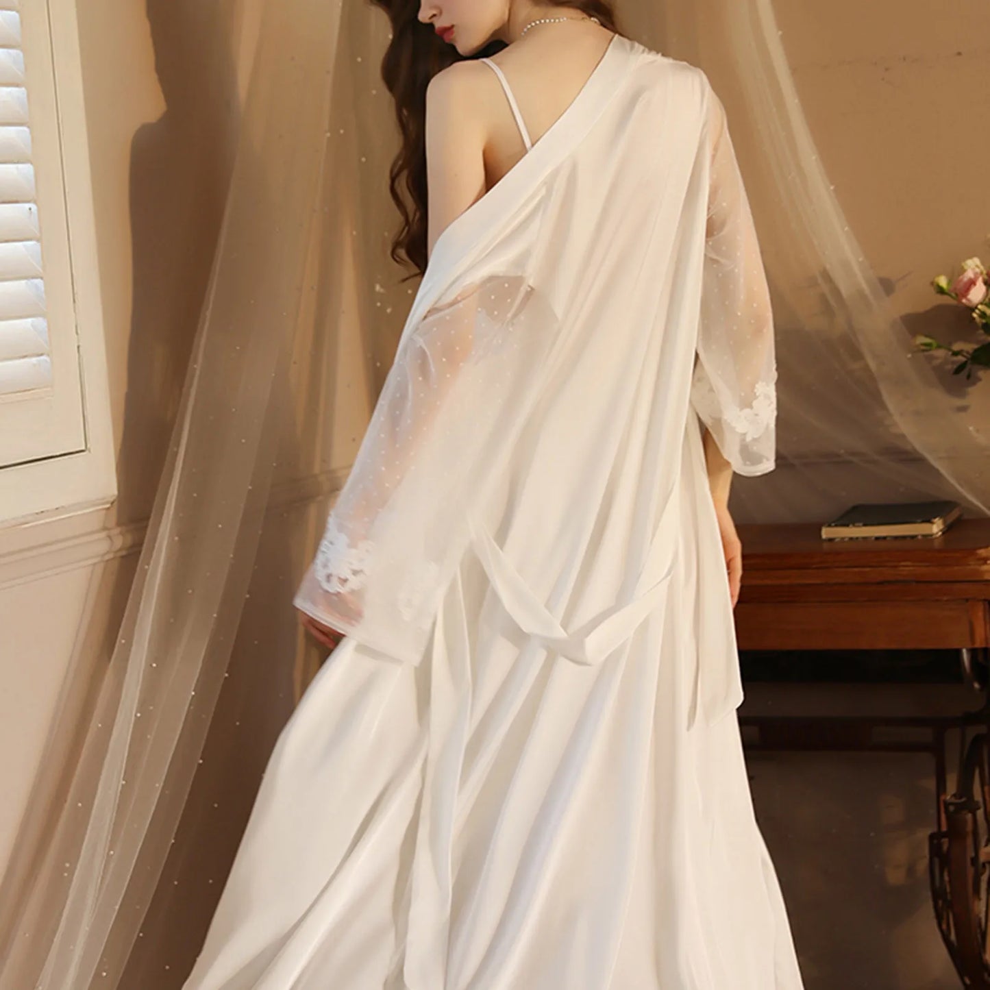 Sexy Silks Long Bathrobe Pajamas Women Nightgown Sets Robe Cardigan Luxury Night Gowns Loungewear High Quality Home Wear New
