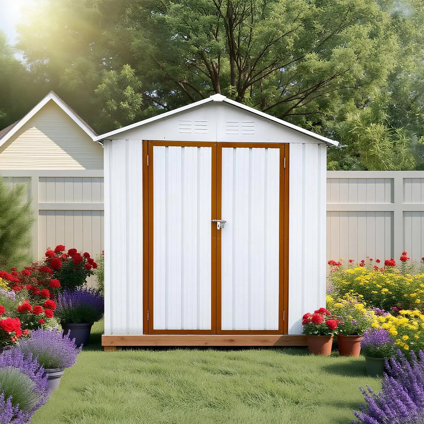6x4FT Metal Outdoor Storage Shed Sloping Roof Lockable Aluminum Frame Garden Patio Lawn Tool Bike Easy Assembly, Customized