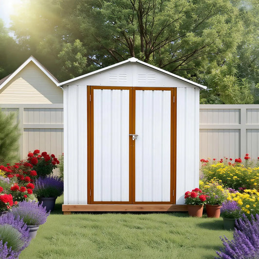 6x4FT Metal Outdoor Storage Shed Sloping Roof Lockable Aluminum Frame Garden Patio Lawn Tool Bike Easy Assembly, Customized