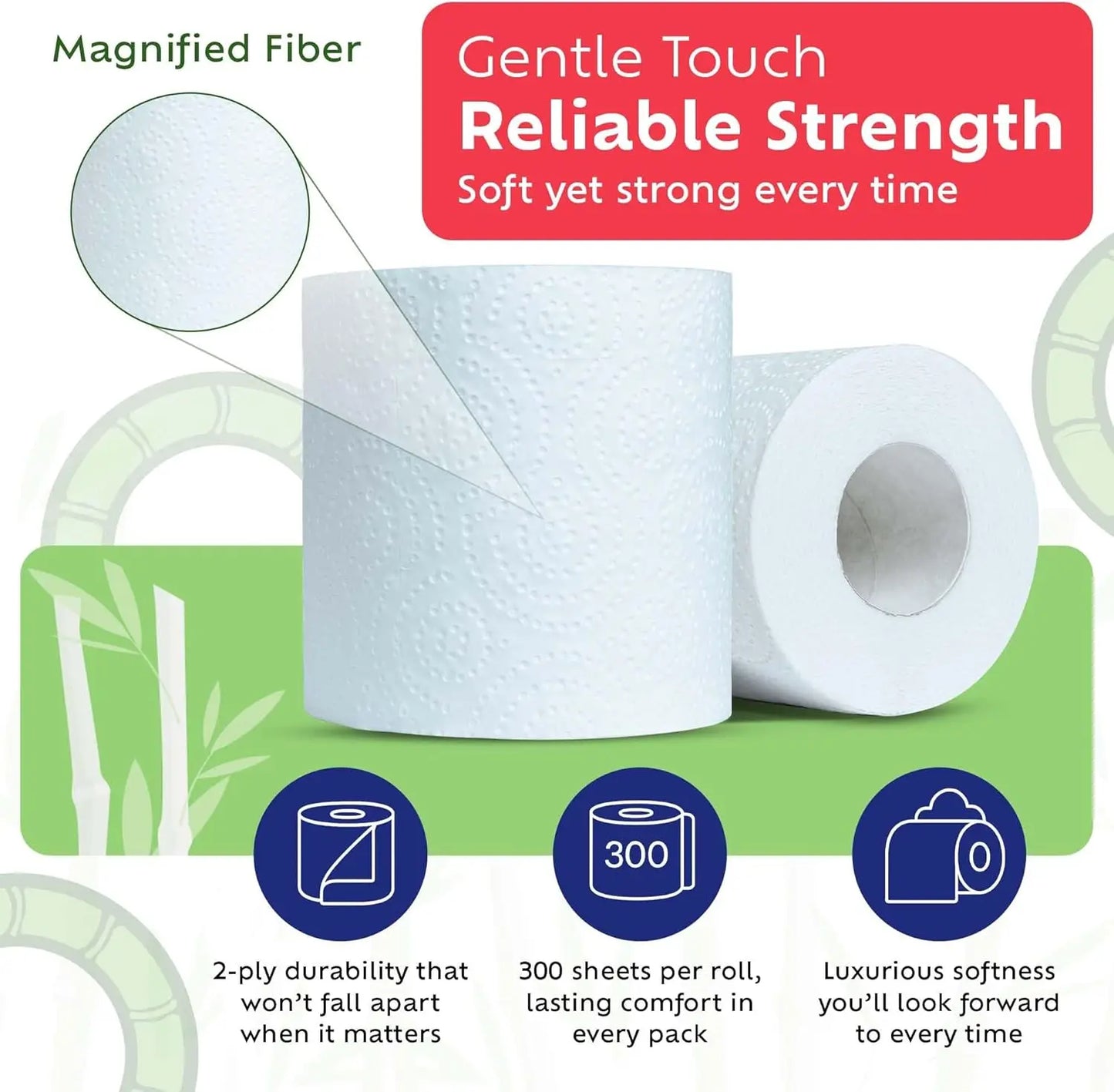 Eco-Friendly Bamboo Toilet Paper, Septic Safe 2-Ply 12 Rolls, Soft Unscented RV Tissue PFAS Free Made in Canada