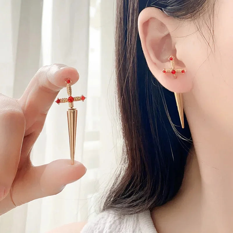 Gothic Sword Earrings Gothic Removable Sword Ear Jacket Dagger Earrings Dagger Earrings Front Back Earrings Wholesale