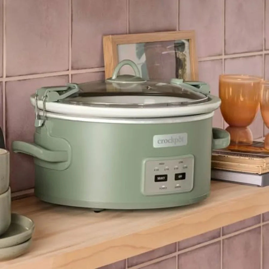 6qt Cook and Carry Programmable Slow Cooker with Locking Lid in Moonshine Green for Easy Transport and Convenient Cooking