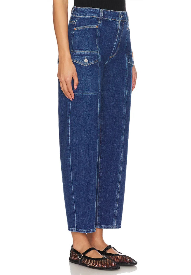 Fashion wash dark blue front pocket bone-breaking women's low stretch slim straight-tight casual nine-point jeans
