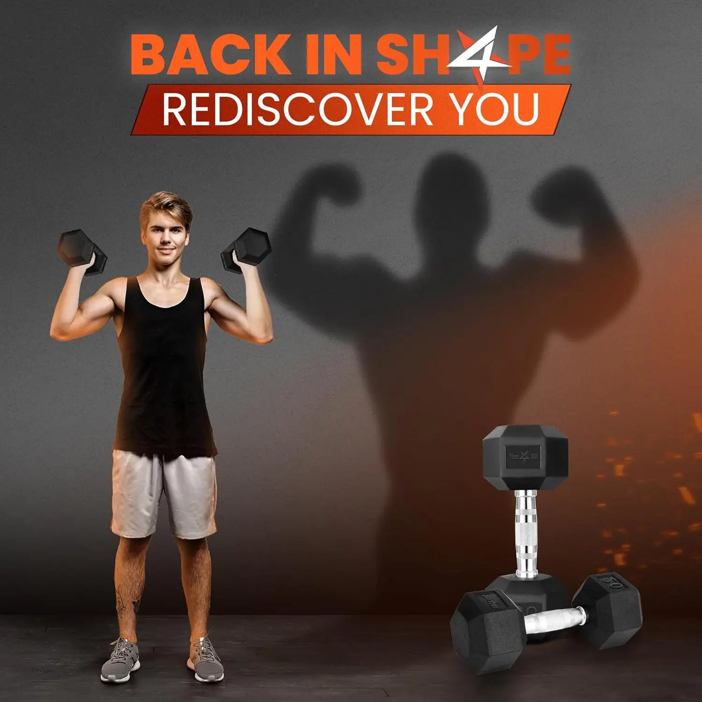 Chrome Hex Dumbbell - 5LB Non-Slip Grip Hand Weight for Home Gym Fitness