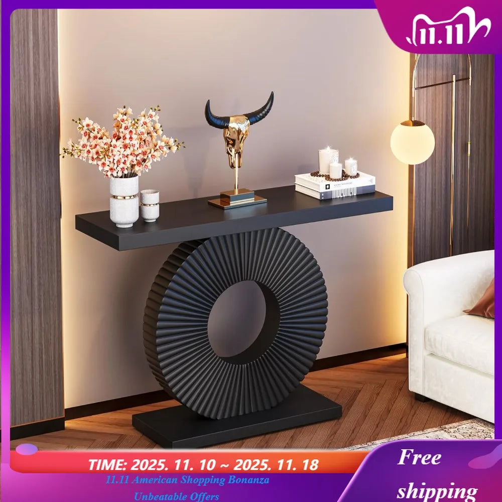 CustomizedModern 40-inch Wood Console Table with Geometric Base Narrow Long Sofa Entryway Table Contemporary Home Accent Furnitu