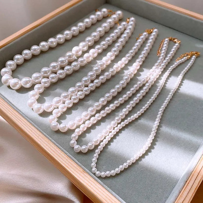 Vintage White Imitation Pearl Beads Choker Necklace For Women Girls Elegant Handmade Chain Necklace Wedding Jewelry 2024 New