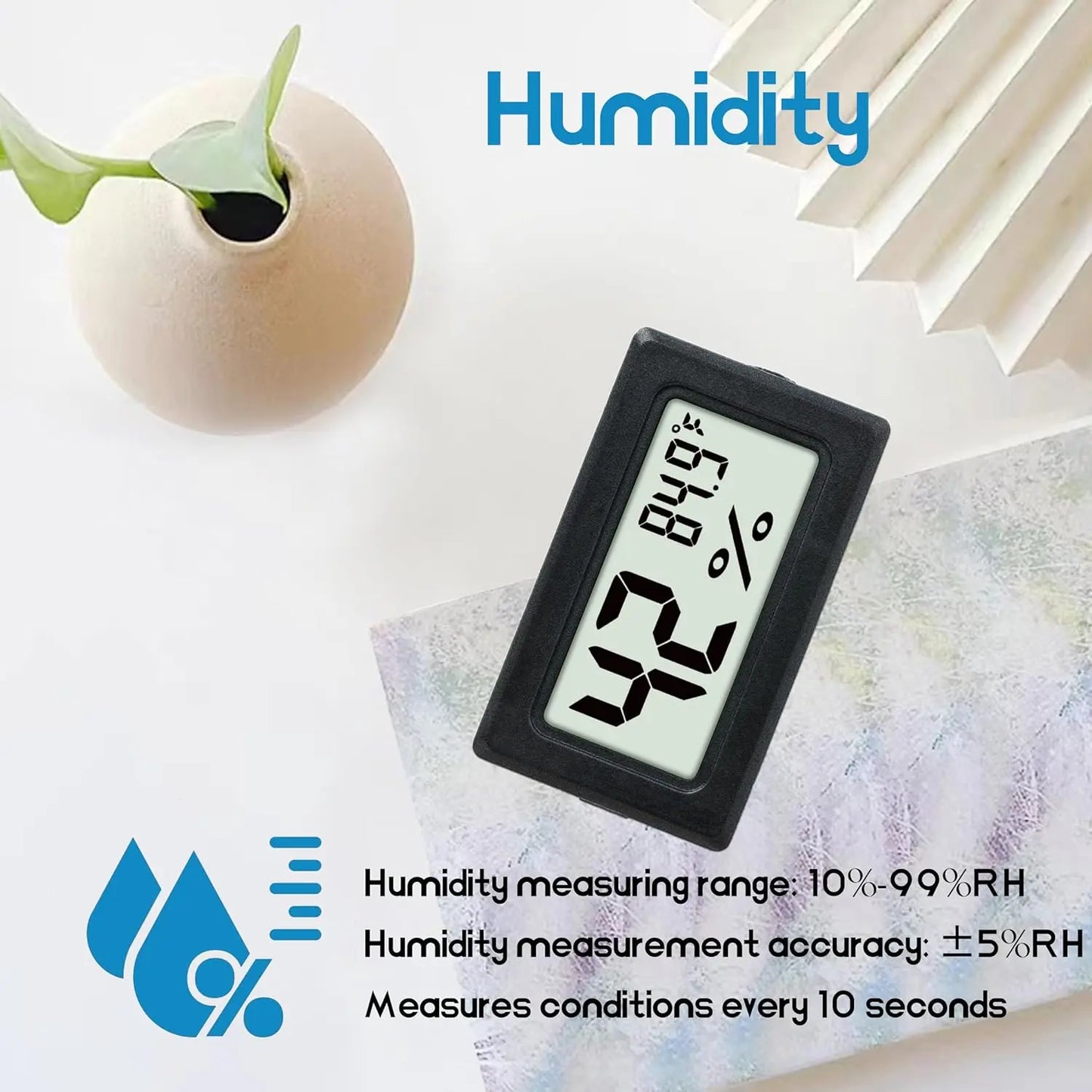Mini Hygrometer Thermometer 6-Pack, Digital Humidity Meter for Indoor Use in Humidors, Greenhouse, Garden