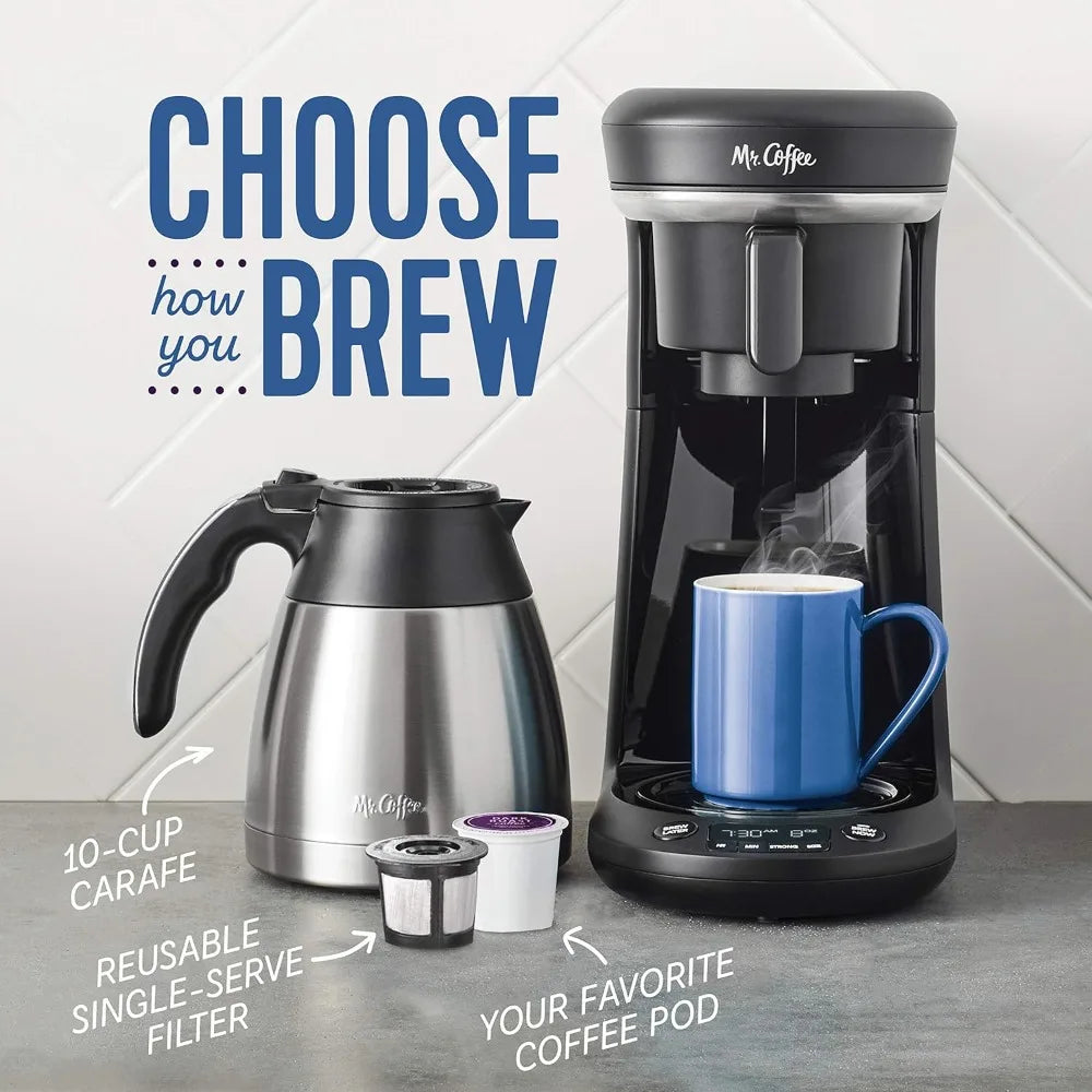Mr. Coffee Coffee Maker, Programmable Coffee Machine for Single Serve or Carafe Coffee, 10 Cups, Black
