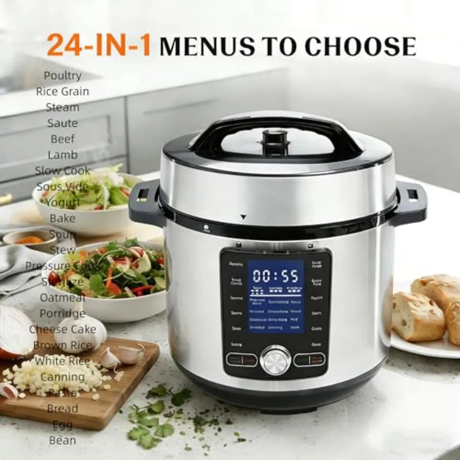 Electric Pressure Cooker 8.5 Quart 24-in-1 Stainless Steel Non-Stick Multi Cooker for Slow Cooking Yogurt Steam Rice Poultry Be