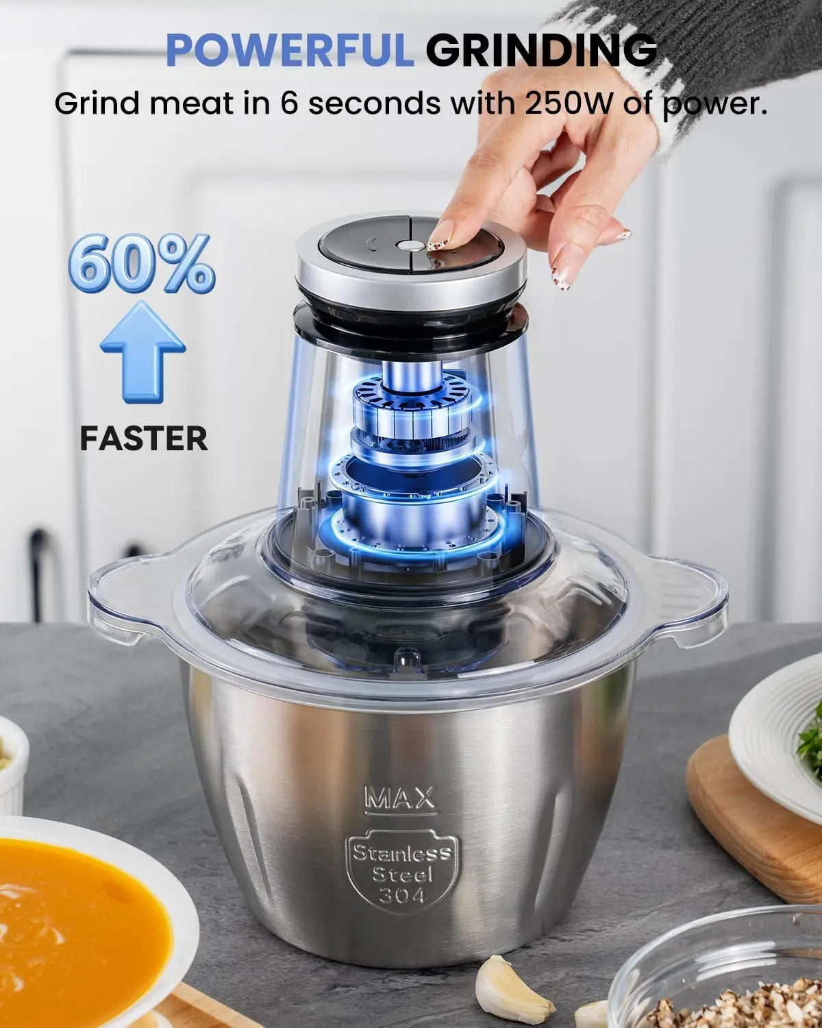 Food Processor Small, 10 Cup Food Chopper with Container, 2.3L 600W Electric Meat Grinder for Home Use, StainlSteel Mini Food