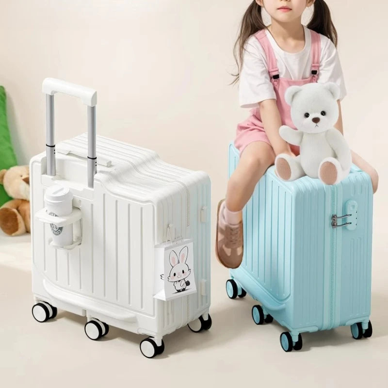 Kids Rideable Suitcase 20 Inch Cabin TSA Lock Lightweight Rolling Trolley Seat Travel Case Boys Girls Maleta De Maquillaje