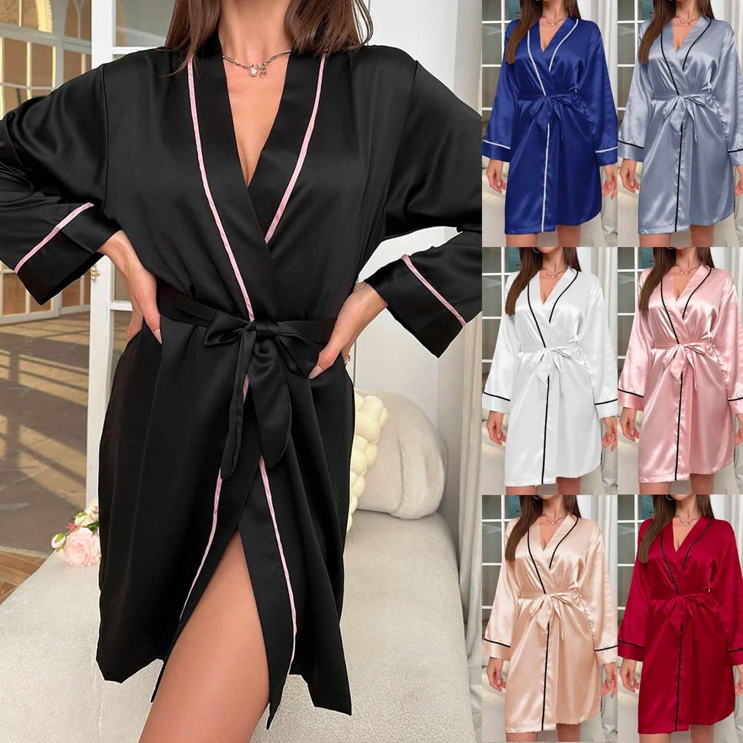 New Home Clothed Robe Women's Imitation Silk Pajamas Simple Kimono Comfortable Cute Robes For Women Loose Fit Bridesmaid Robes