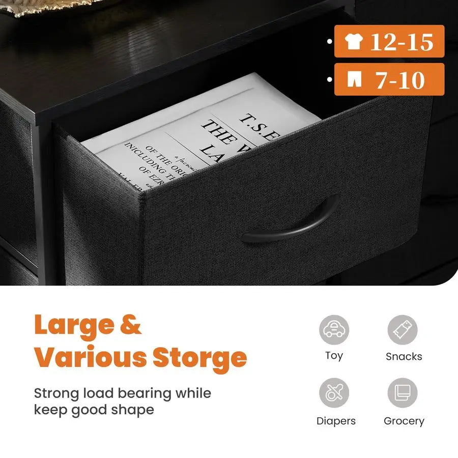 Dresser, Dresser for Bedroom Drawer Organizer Storage Drawers, Fabric Storage Tower with 8 Drawers, Chest of Drawers with Steel