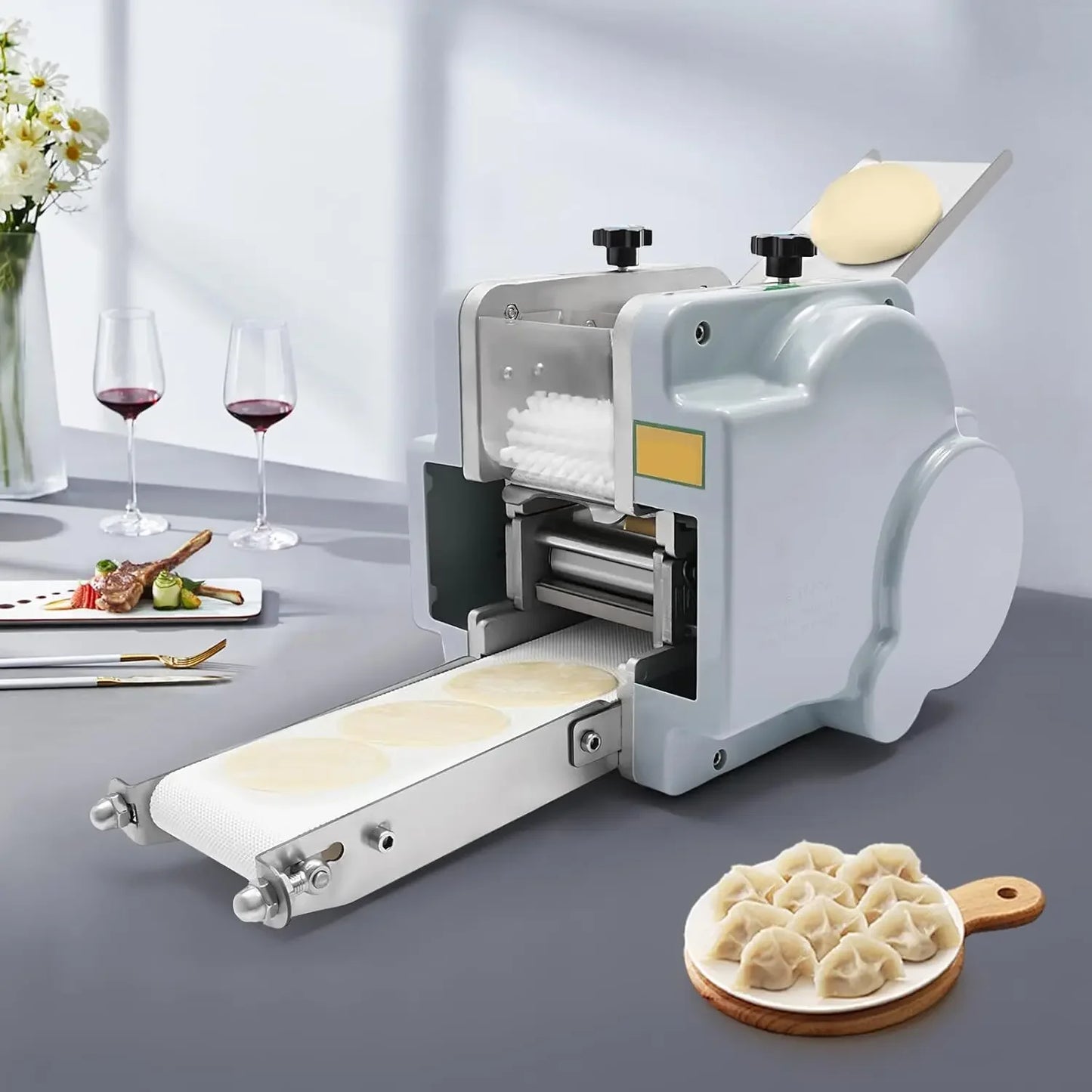 Automatic Dumpling Wrapper Machine, Electric Dumpling Skin Maker and Dough Roller, 9cm/3.54in, 60 sheets per minute 110V 140W