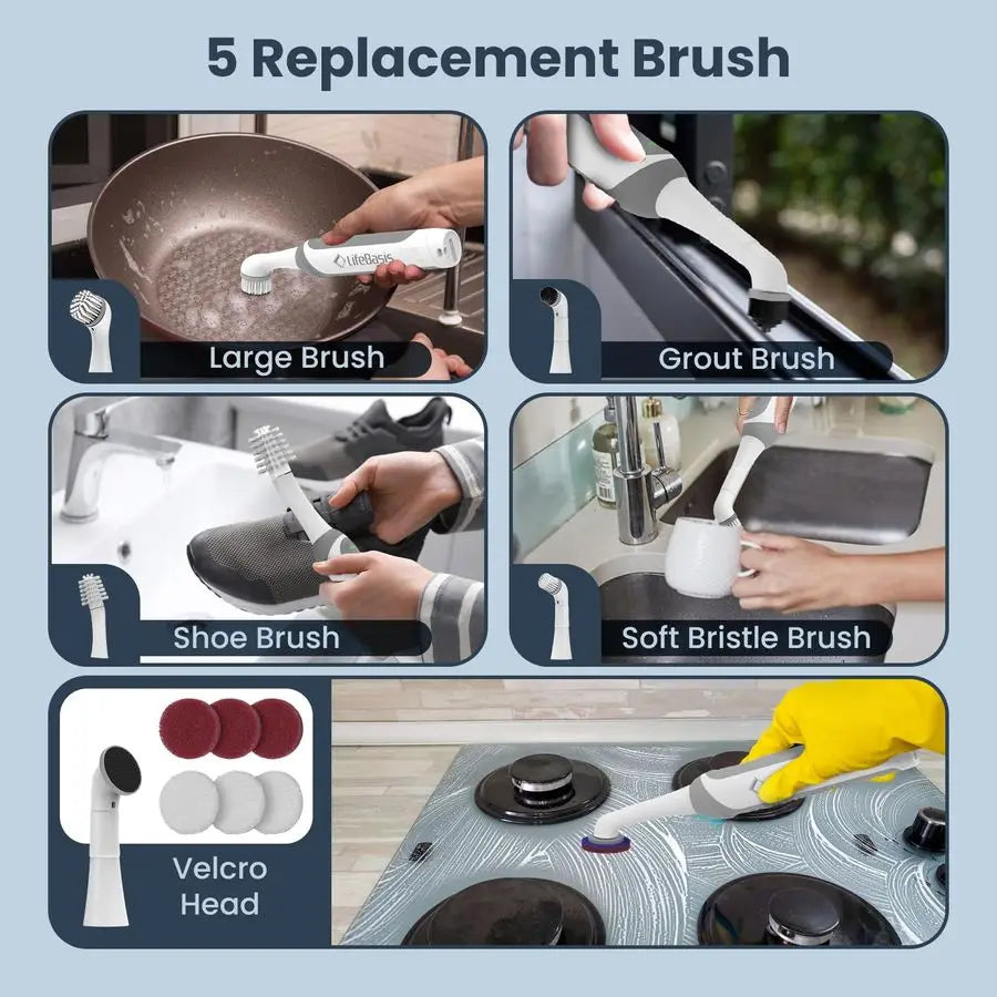 Rechargeable Power Scrubber, Cordless Electric Cleaning Brush, Water Resistant Small Electric Grout Brush with 5 Brushes for Hom