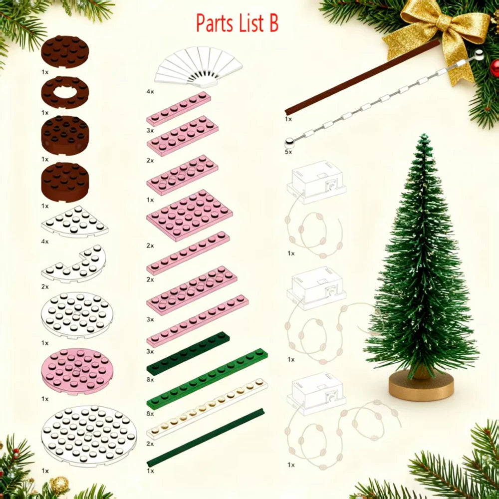 Three Christmas Trees with Led Strips Building Blocks Kit 743 PCS DIY Home Decor Assembly Toy Holiday Gift for Kids New Year Set