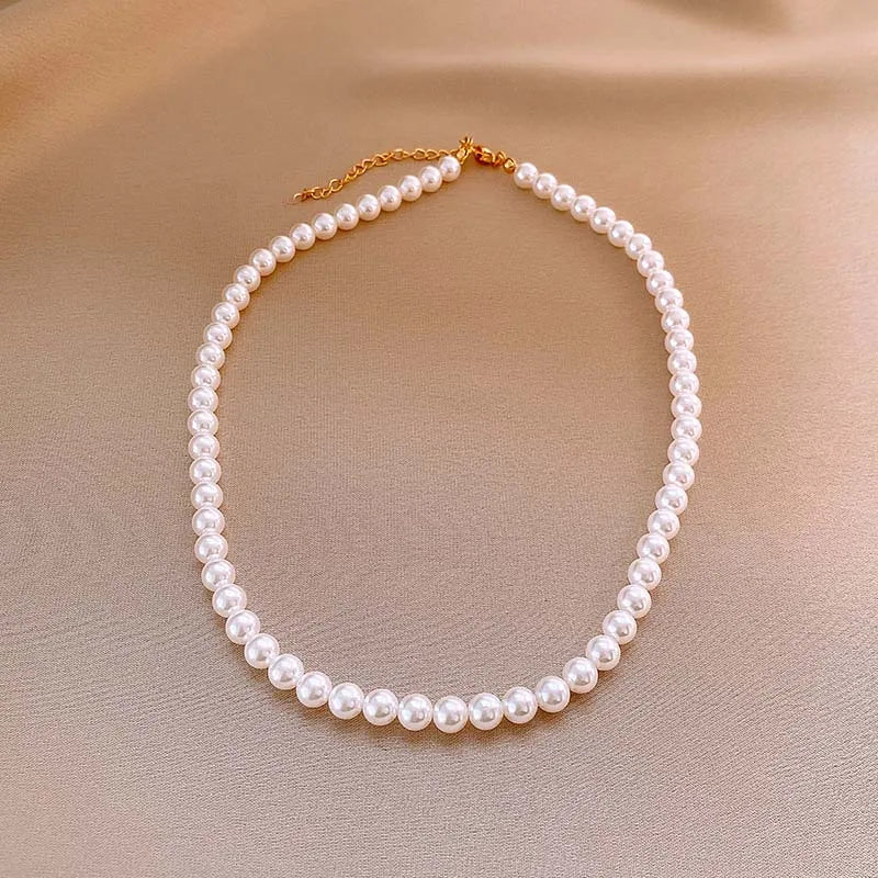 Vintage White Imitation Pearl Beads Choker Necklace For Women Girls Elegant Handmade Chain Necklace Wedding Jewelry 2024 New