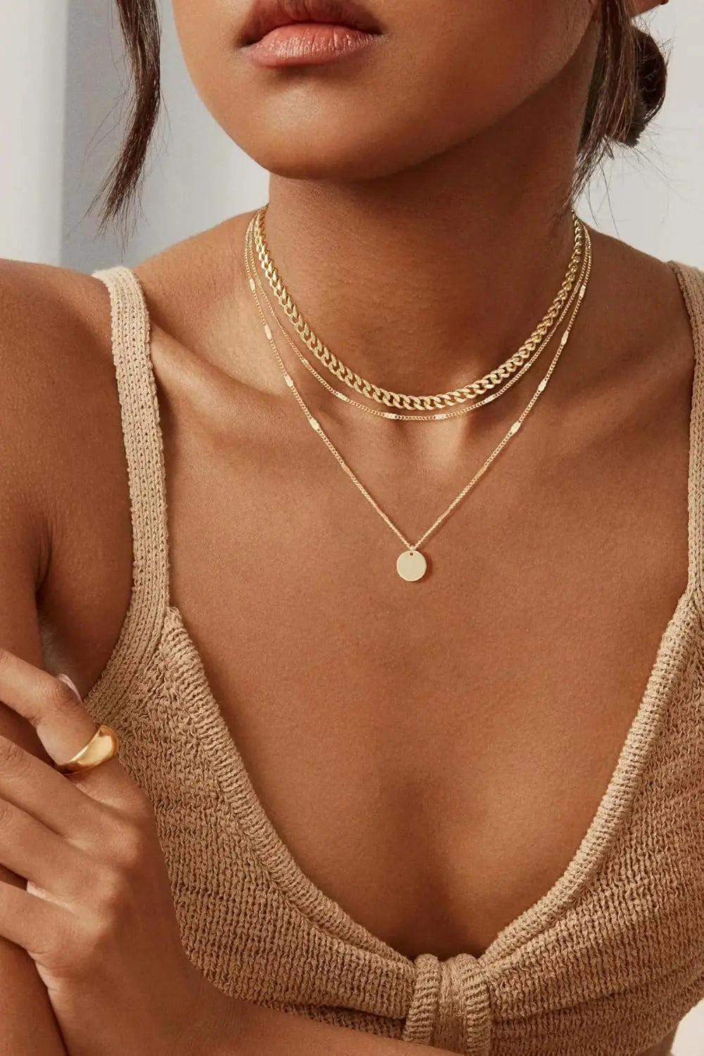 Women's Gold Necklace Fashion Cuban Chain Jewelry Set Elegant Paper Clip Design Fashion Accessories For Everyday Occasions and P