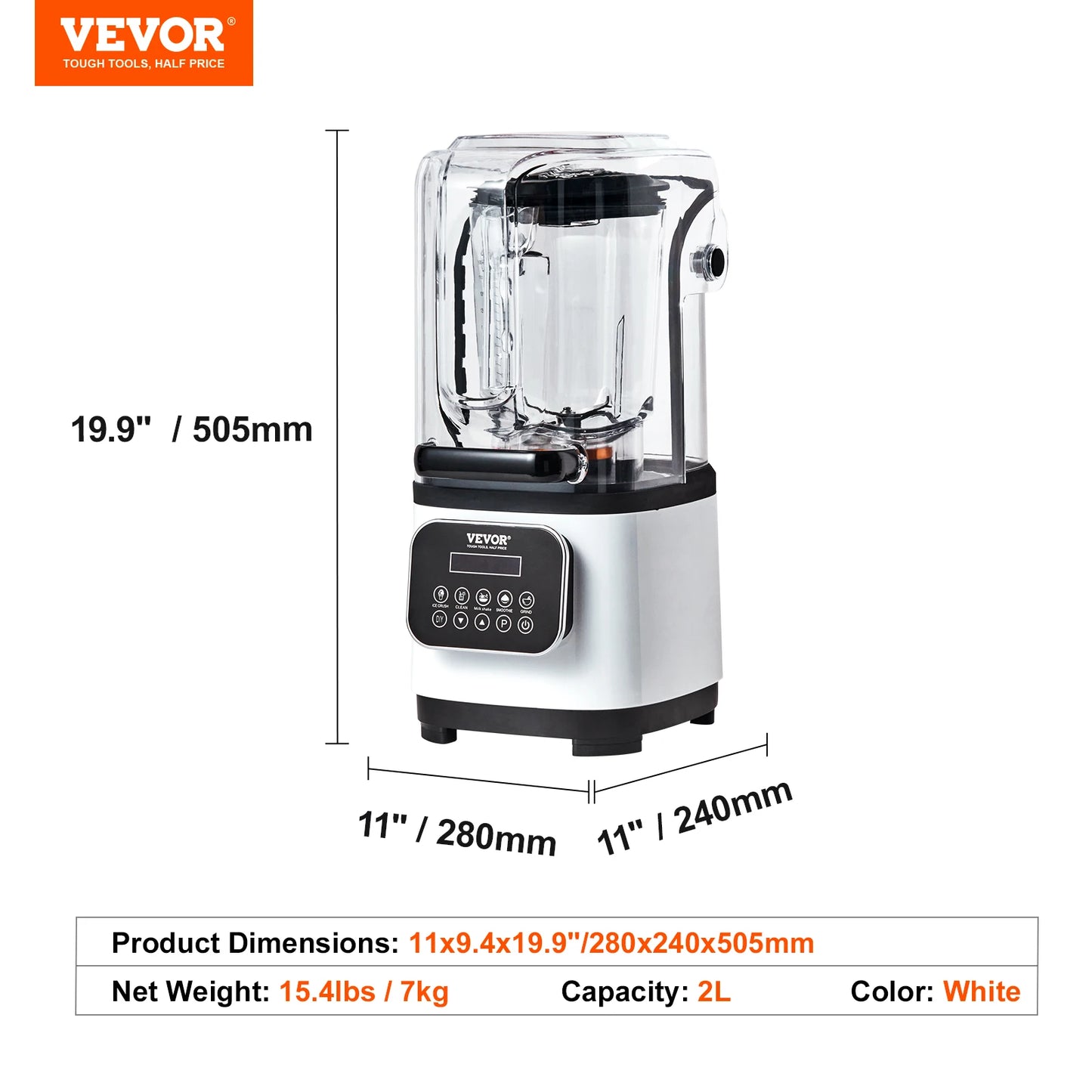 VEVOR 2L Smoothie Blender Commercial Grade Food Fruit Processor Multifunctional Mixer Make Shakes And Crush Technology Home