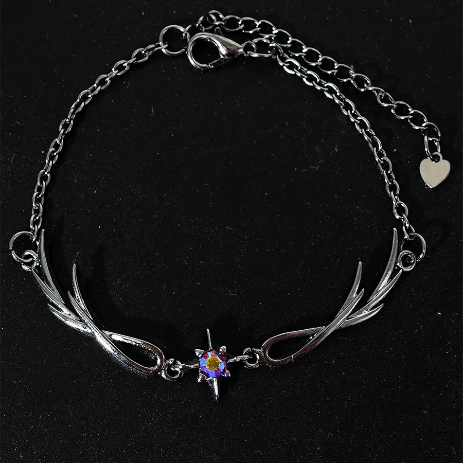 A punk style twilight black feather diamond alloy bracelet for women, an exquisite gift for women