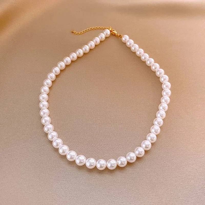 Vintage White Imitation Pearl Beads Choker Necklace For Women Girls Elegant Handmade Chain Necklace Wedding Jewelry 2024 New