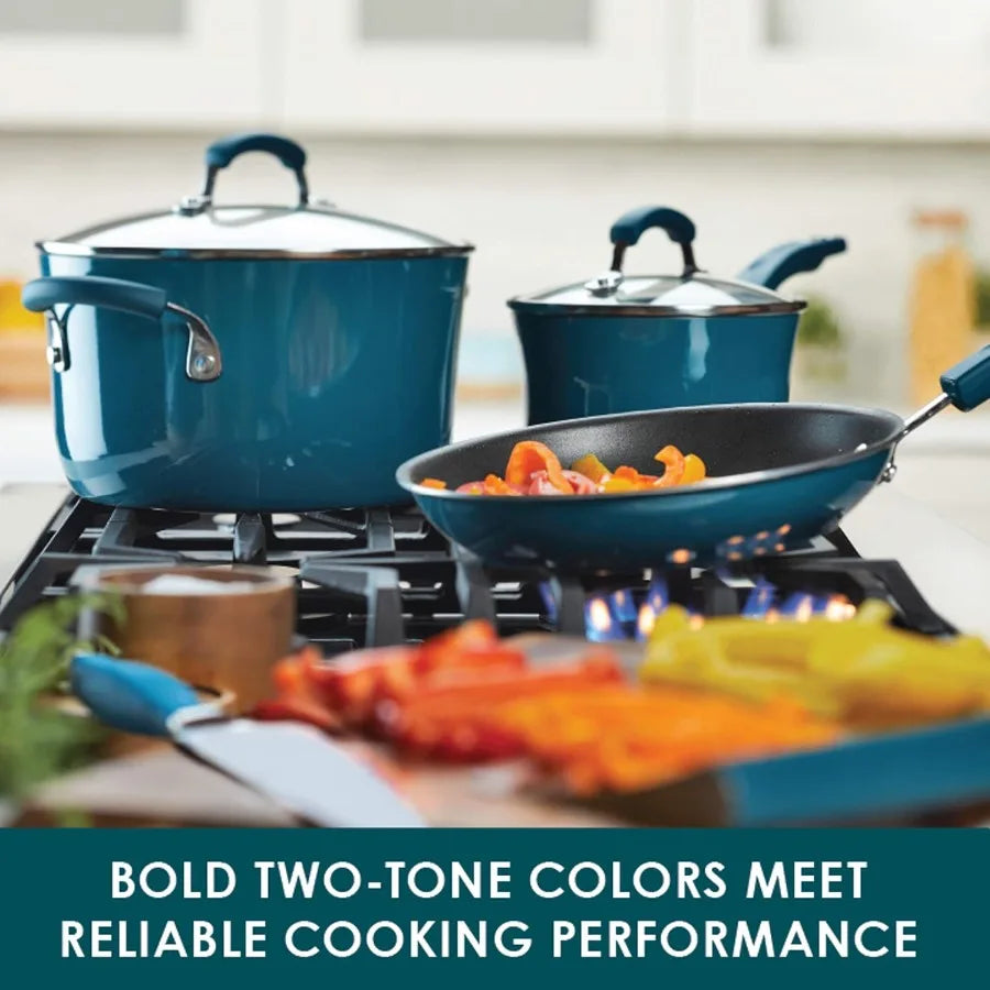 Brights Nonstick Cookware Pots and Pans Set 10 Piece Marine Blue