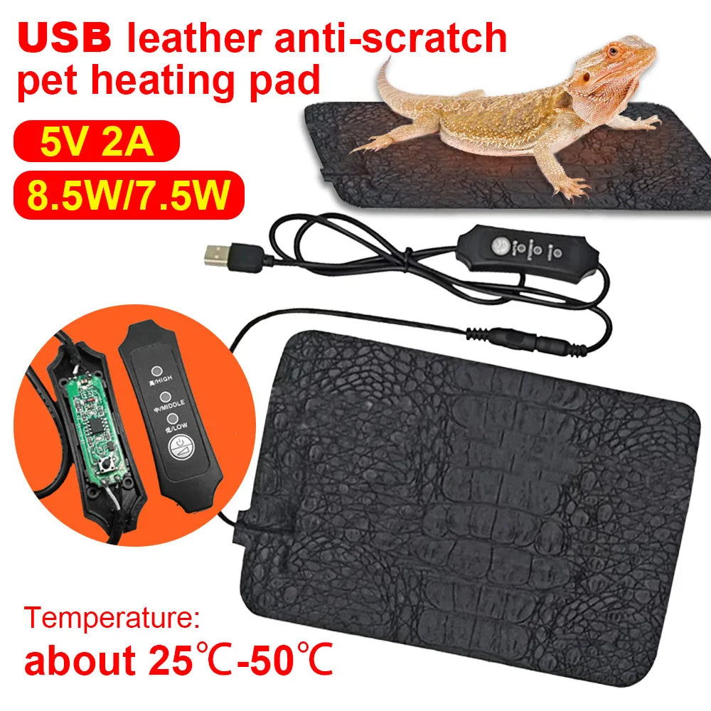Pet Heating Pad Reptile Warm Heater USB Electric Blanket Warm 3 Gear Adjustable Temperature Controller Incubator Mat Heated Pad