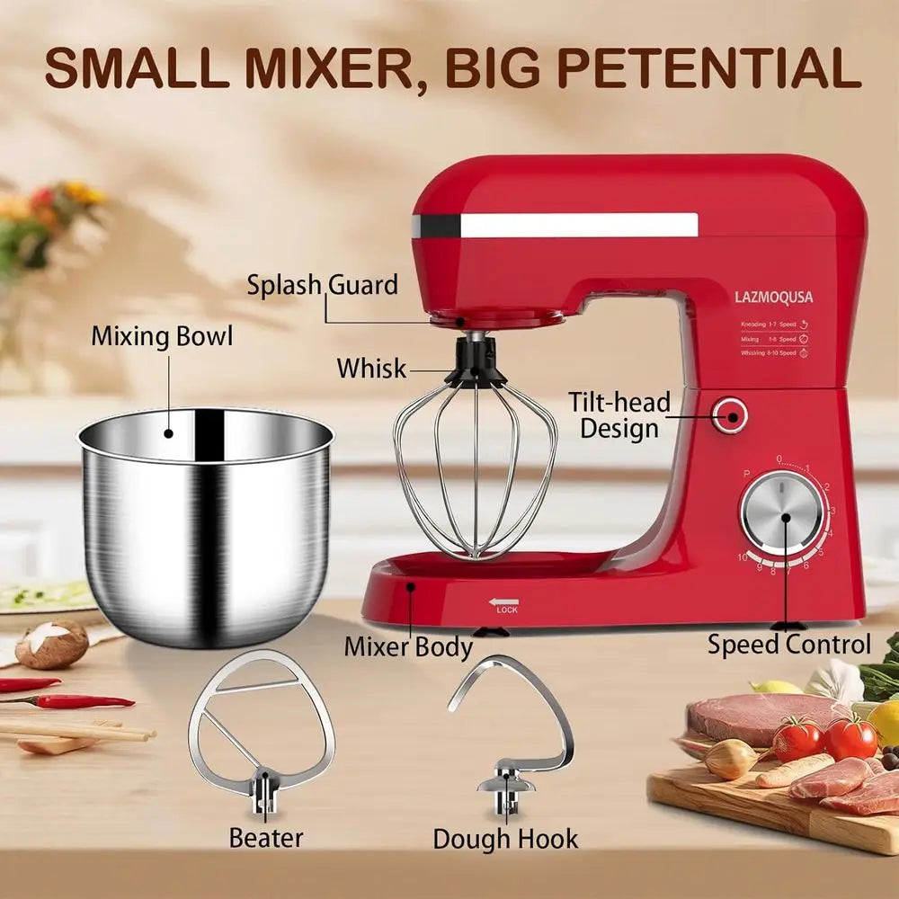 3 in 1 Electric Stand Mixer with 5.5 Quart Bowl, 10+ Speeds, Kitchen Bread Dough and Cake Mixers for Home Daily Use (Red)