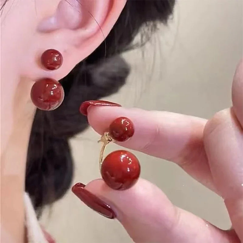 Ankela Red Ribbon Bow-knot Vintage Stud Earrings For Women Korean Fashion INS Autumn Winter Simple Bow Geometric Earring