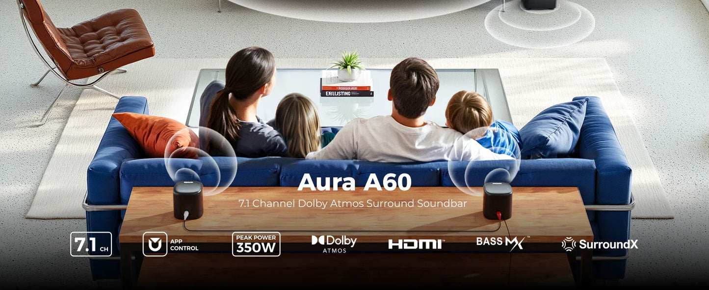 ULTIMEA 350W 7.1 Soundbar for TV with Dolby Atmos,Home Theater Technology Bluetooth Speakers with Subwoofer&4 Surround Speakers