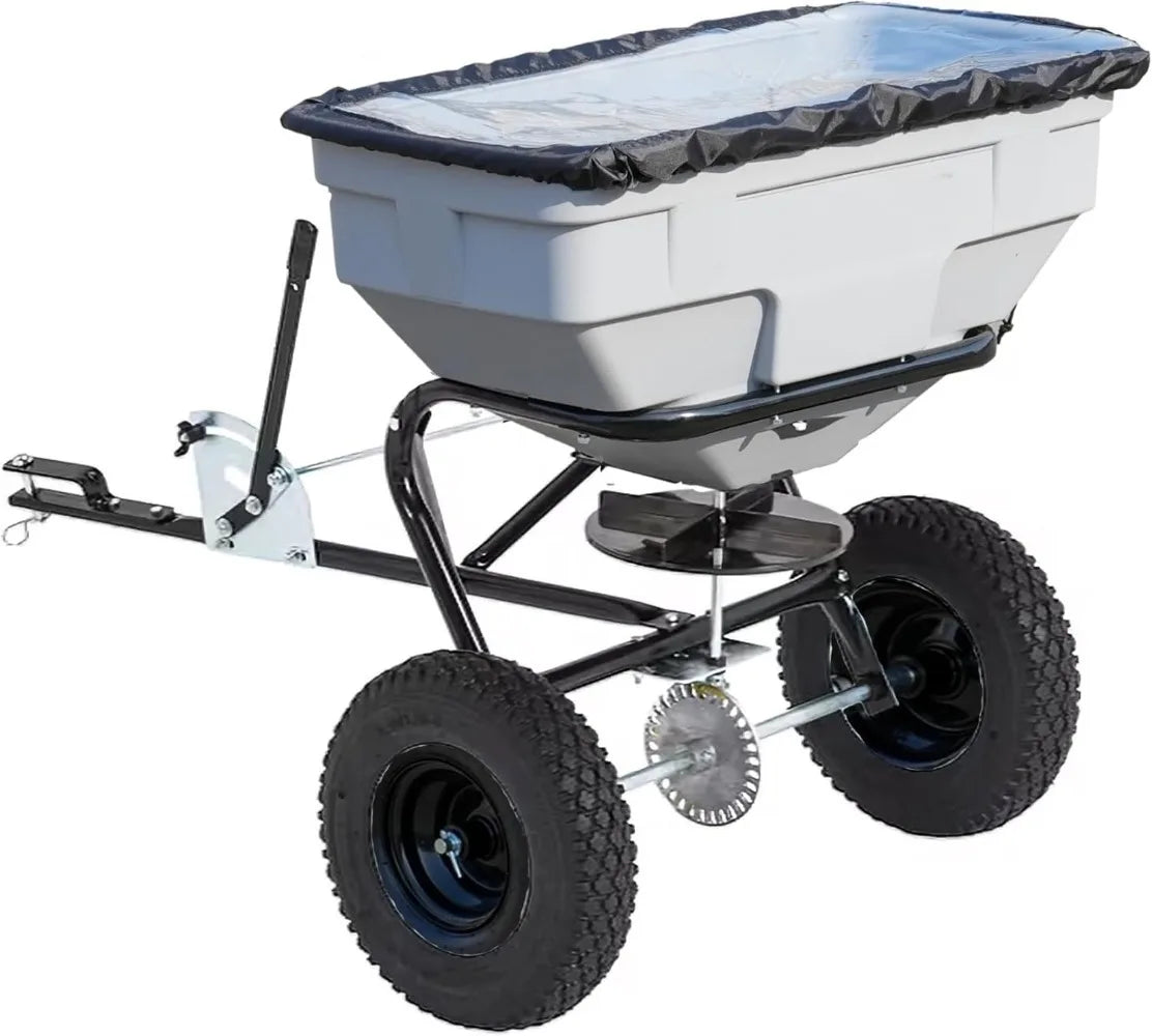 125 LB Tow Behind Lawn & Garden Broadcast Spreader - Seed, Fertilizer, Salt, Ice Melt-Gate Lever for Easy Spread Control