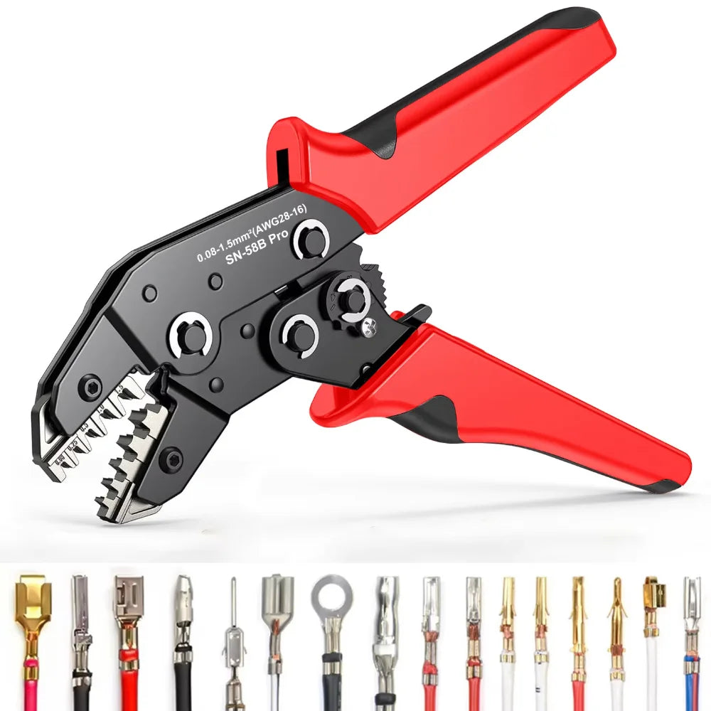 DTCTK Pro Crimps Plug JST ,TE,XH,SM,VH,PH,Molex Terminals Ratchet Crimper Pliers For 0.08-1.5mm²(28-16 AWG) Wires Tool