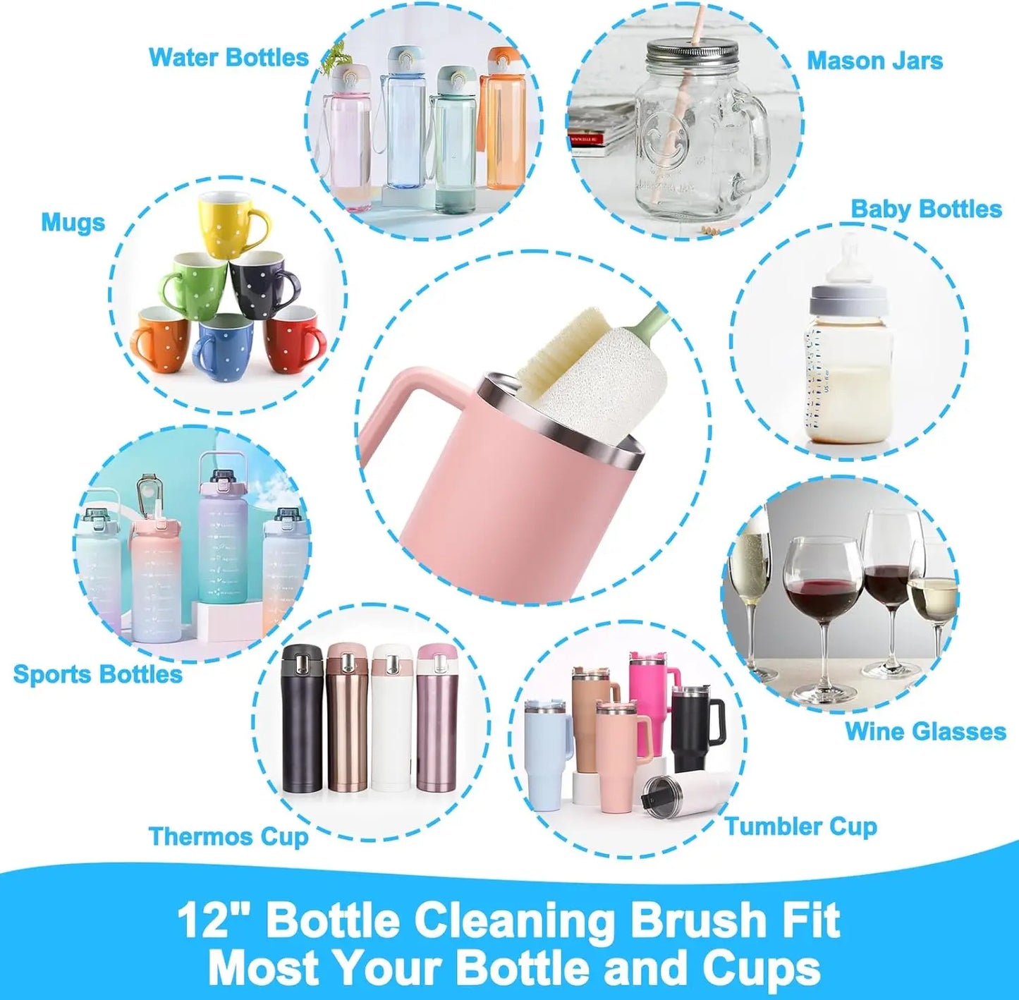 5-in-1 Multifunctional Bottle Brush Set with Straw Cleaners for Tumbler Cups and Kitchen Accessories