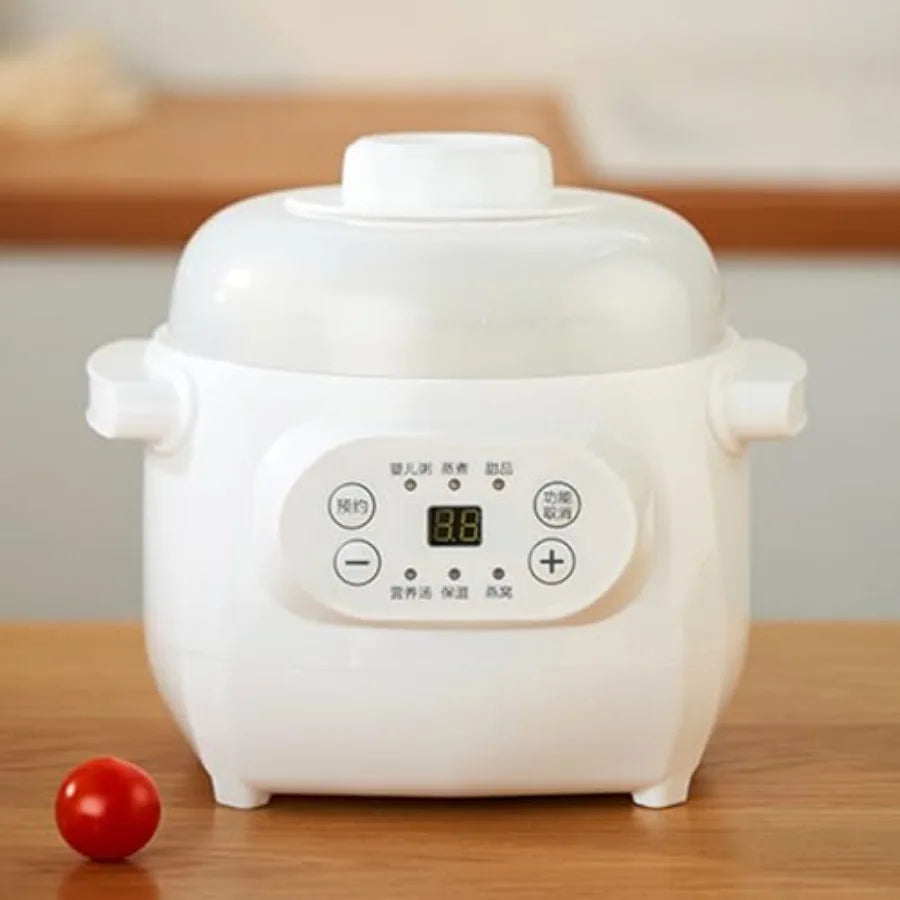 1L 200W Electric Stew Pot Ceramic Liner Hot Pot Cooker with Timer Reservation Warm Keeping for Porridge Rice Soup Kitchen Food