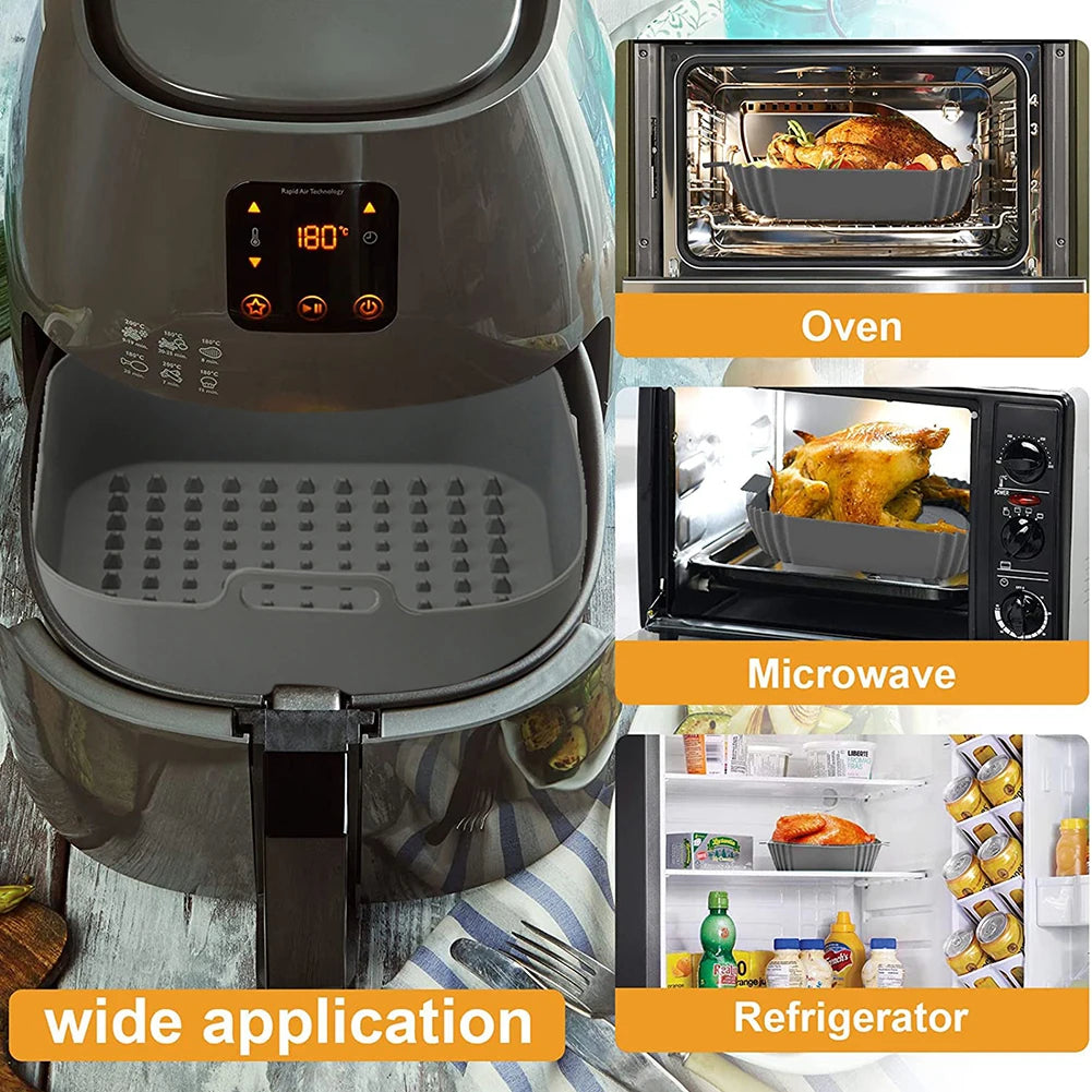 2pcs Silicone Air Fryers Basket Heat-insulation Air Fryer Tray Fried Pizza Chicken Eco-friendly Gadgets for Home Kitchen Cooking