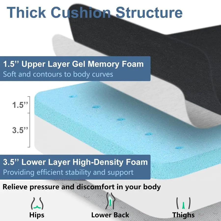 Gel Memory Foam Recliner Cushion for Elderly, DualLayer Foam Chair Pad, Extra Large Seat Cushion for Couch, Armchair, Wicker Cha