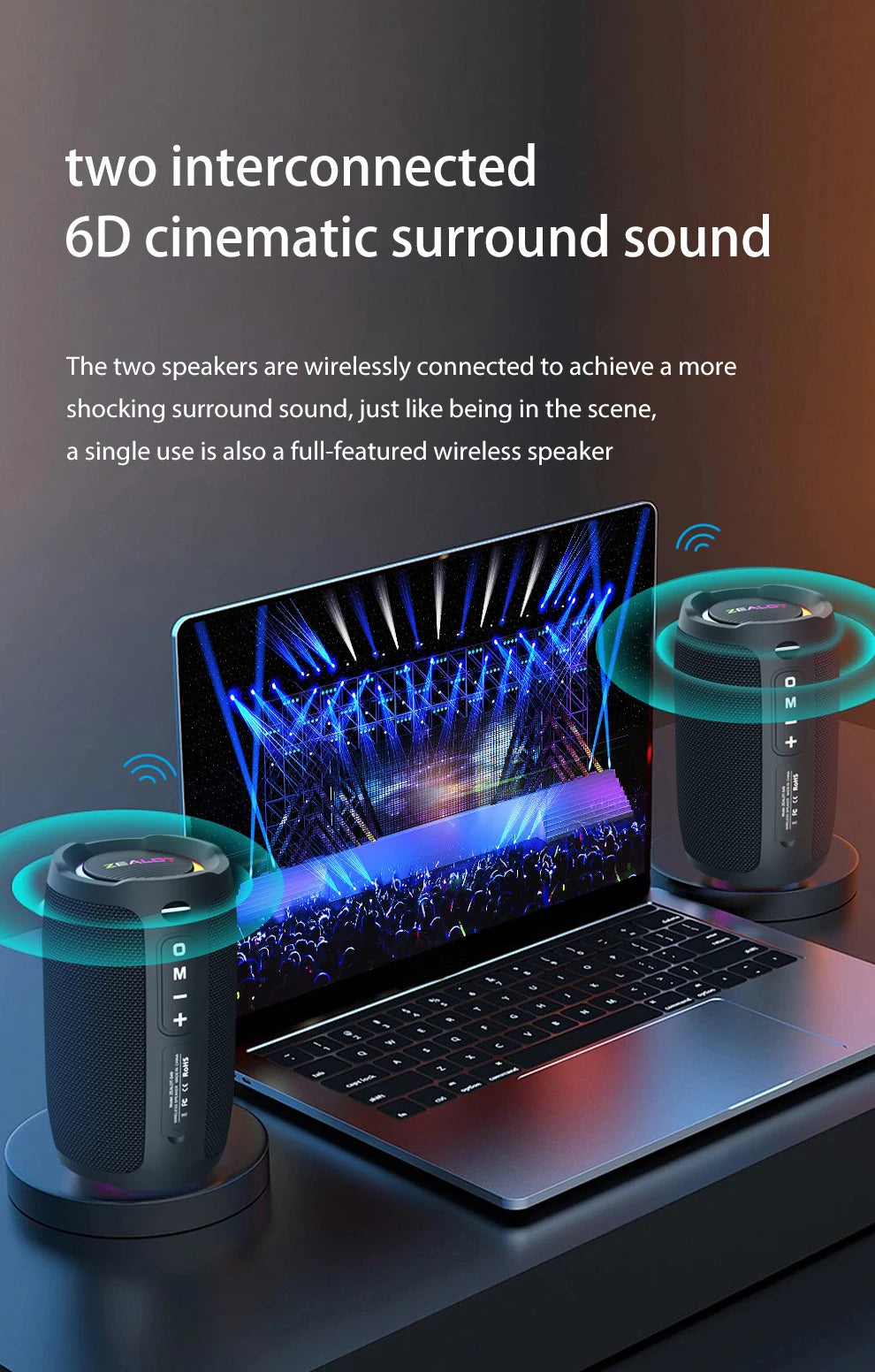 Zealot S49 20W Portable Ourdoor Wireless Subwoofer Speaker,Waterproof IPX 6,Dual Pairing,3600mAh Battery, 12 Hours Playtime