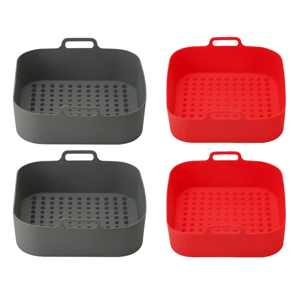 2pcs Silicone Air Fryers Basket Heat-insulation Air Fryer Tray Fried Pizza Chicken Eco-friendly Gadgets for Home Kitchen Cooking