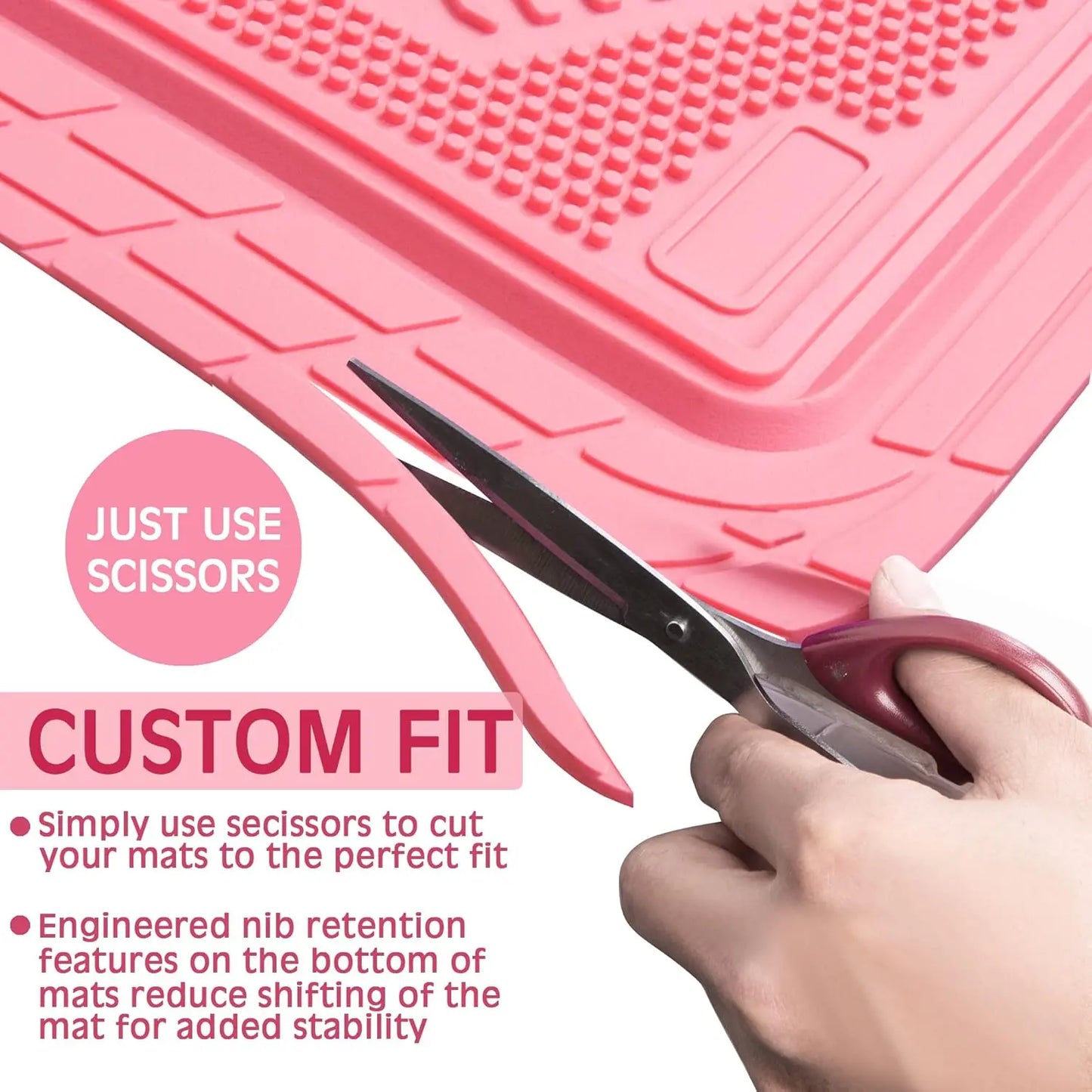 Pink Heavy Duty Rubber Floor Mats Full Set with Trunk Liner - Universal Waterproof All Weather Car Mats for Women SUV Truck
