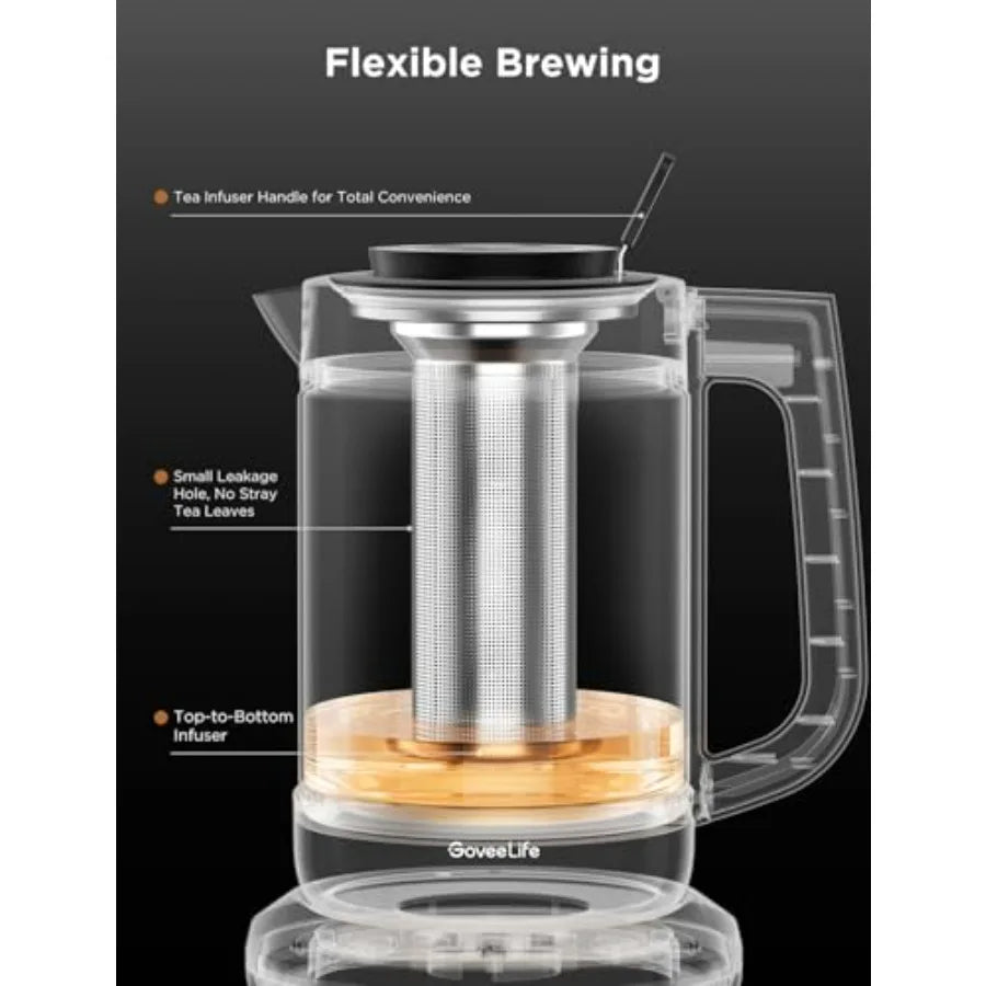 Smart Electric Kettle with Tea Infuser for Loose Leaf 1.7L Silver BPA Free Variable Temperature Control 2H Keep Warm Auto Shut