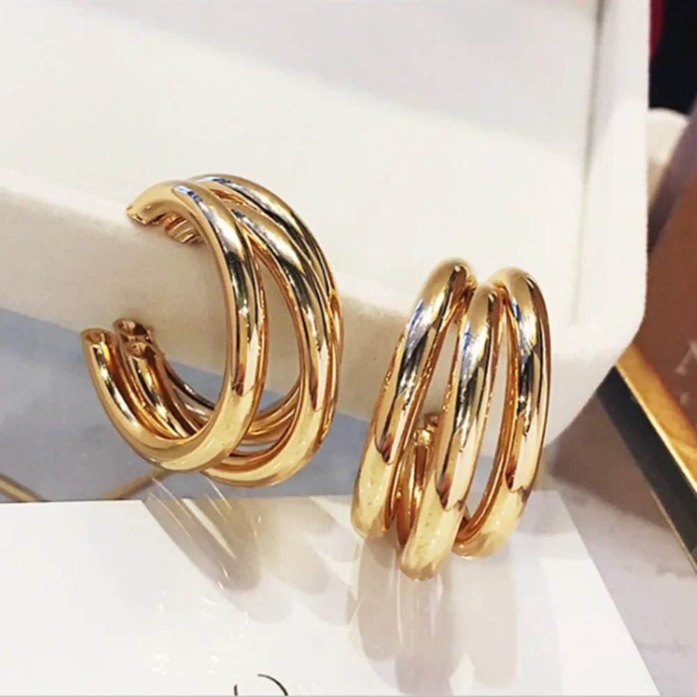 Fashion Korean Metal Elegant Hoop Earring Woman 2023 New Vintage Elegant Geometric Statement Earrings Jewelry Accessories