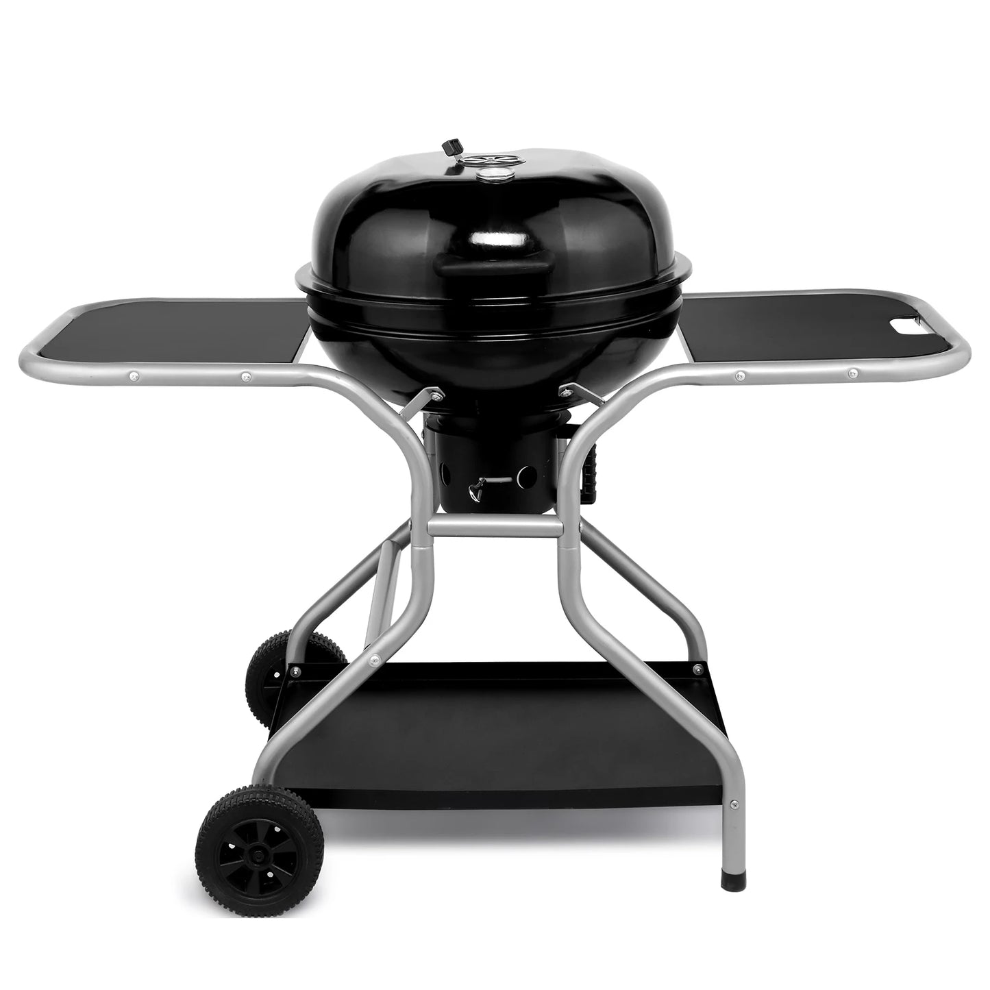 Kettle Charcoal Grill with 2 Side Tables, Storage Shelf, Upgraded Ash Catcher,Outdoor Cooking Barbecue Grill with Wheels