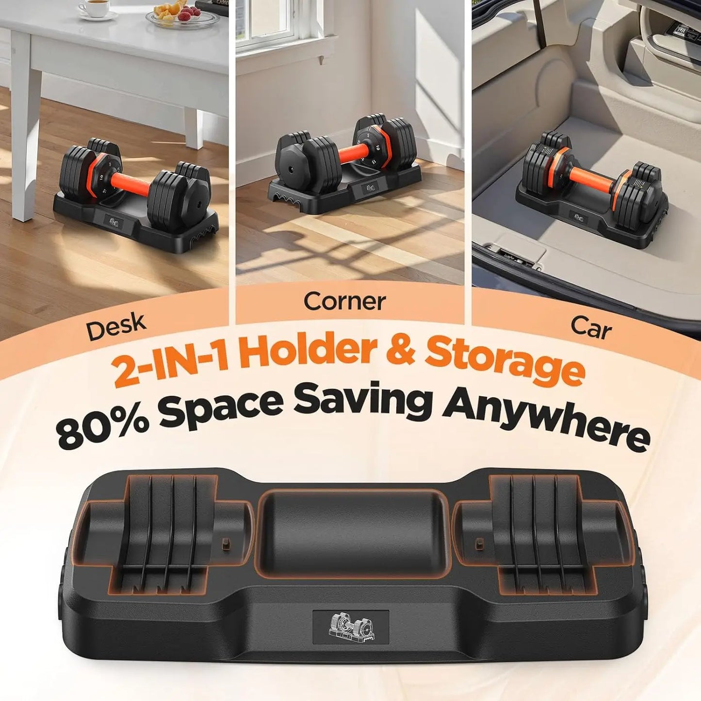 Adjustable Dumbbell Set of 2, 50lbs Total with Storage Box and Anti-slip Grip for Home Gym