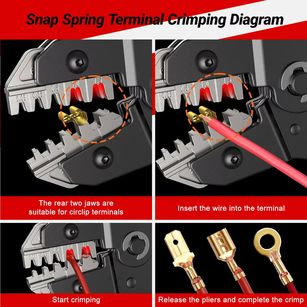 DTCTK Pro Crimps Plug JST ,TE,XH,SM,VH,PH,Molex Terminals Ratchet Crimper Pliers For 0.08-1.5mm²(28-16 AWG) Wires Tool