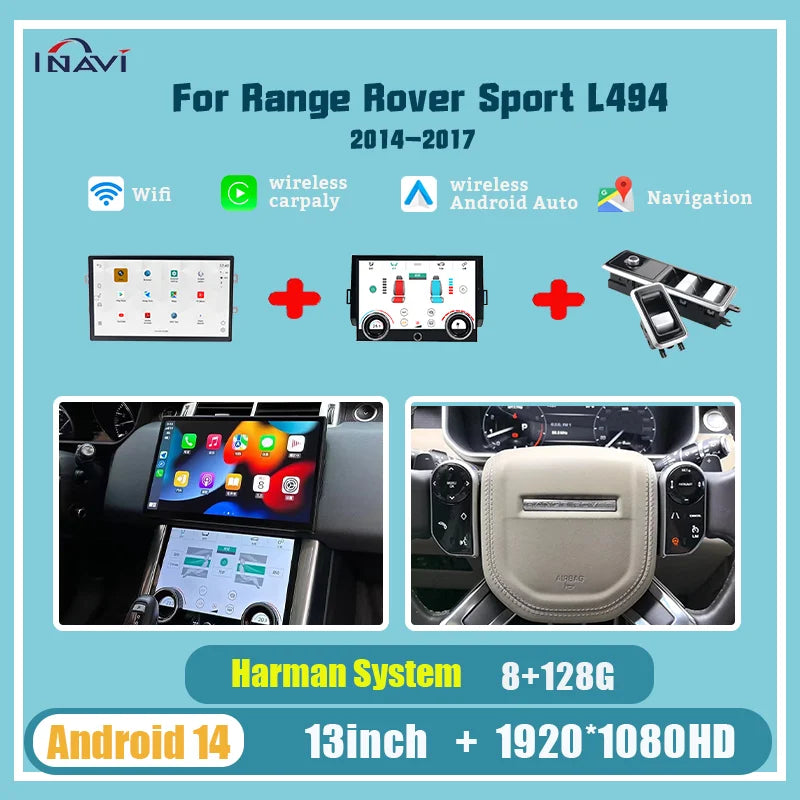 13'' For Range Rover sport 2014-2017 L494 Android 14 Multimedia Player Radio Wireless Carplay Retains the Original Feature Menu