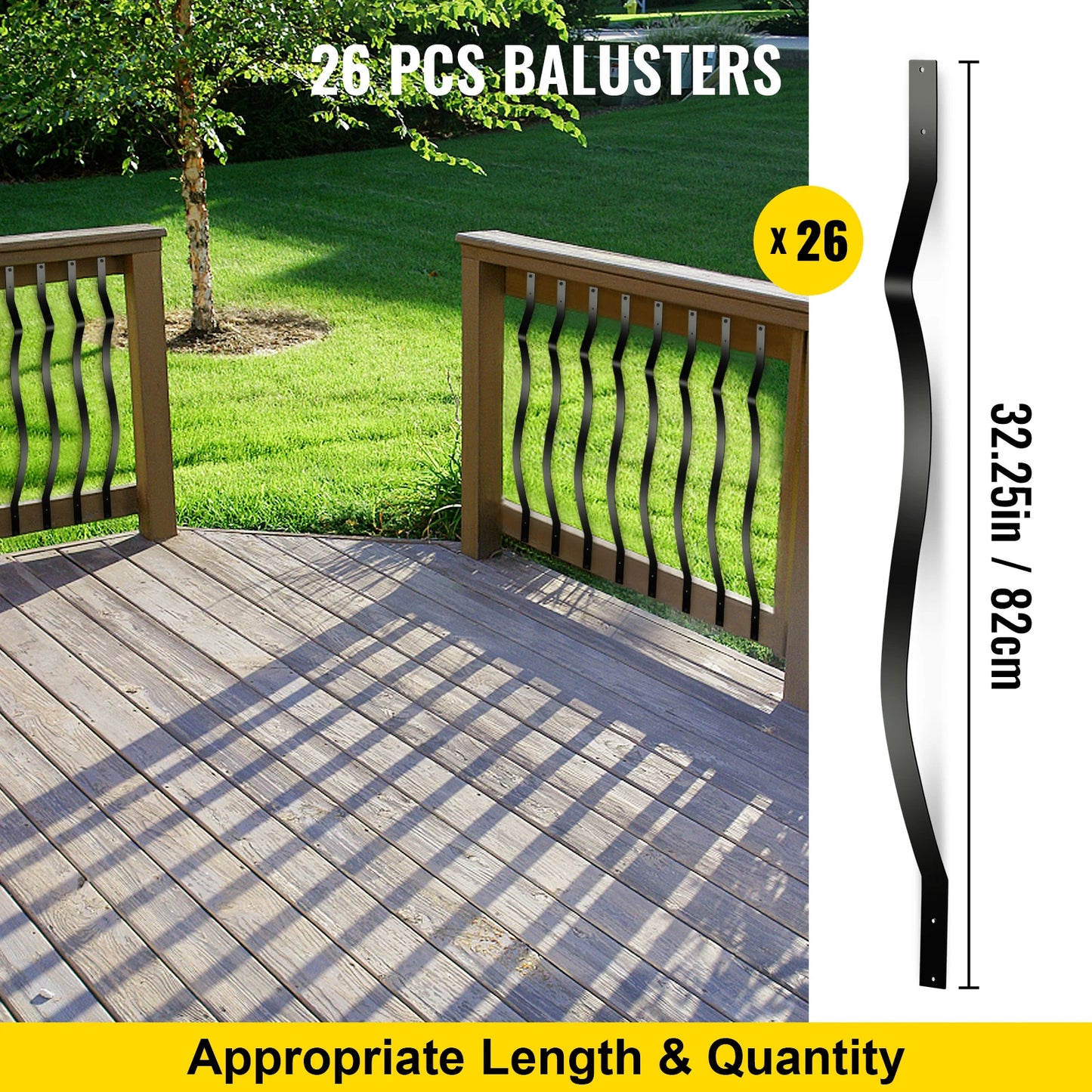 SucceBuy Deck Balusters Metal Deck Spindles 16/10/26/51 Pack 44 /32.25 inch Iron Stair Railing Building & Hardware Home & Garden