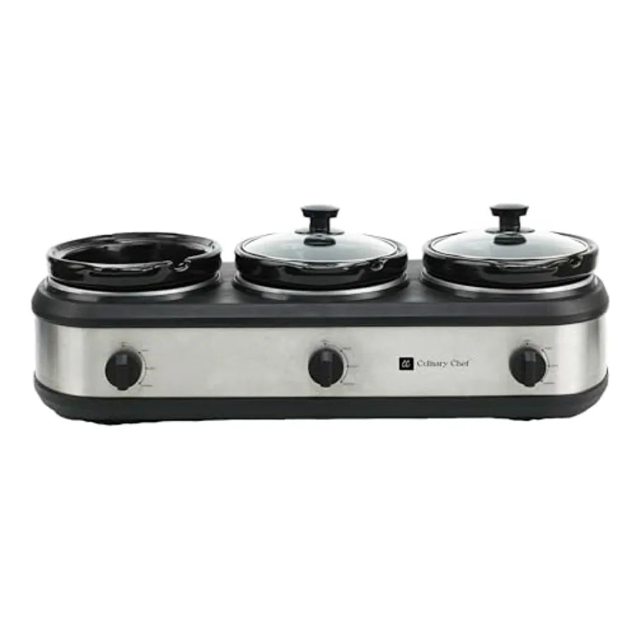 Triple Slow Cooker Buffet Server 3 Pot Stainless Food Warmer for Catering Events with Even Heat Distribution and Durable Design