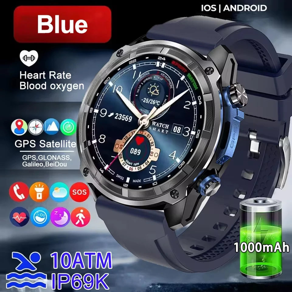 New Men Outdoor GPS Map AMOLED Smart Watch 1000mAh Ultra Large Battery 10ATM Waterproof Bluetooth Call Sports Fitness Smartwatch