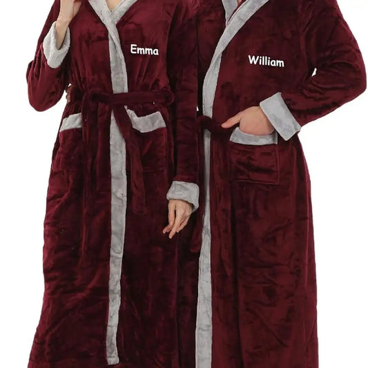 His and Her Hooded Plush Robes with Custom Names - Personalized Couple Robes for Women and Men - Luxurious Spa Bathrobes